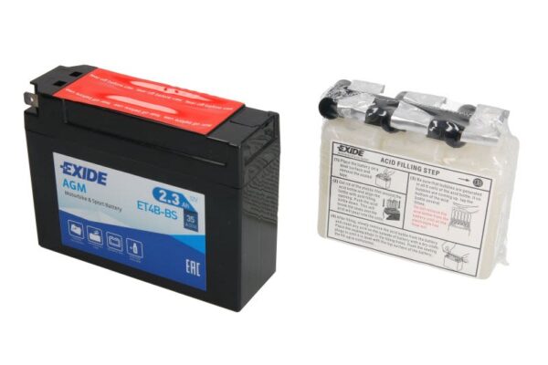 Baterie pornire EXIDE 113 × 38 × 85 mm, 12 V, 2,3 Ah, 35 A, YT4B-BS pentru SUZUKI DR-Z 50-110