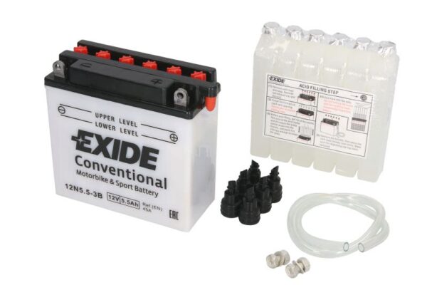 Baterie pornire EXIDE 135 × 60 × 130 mm, 12 V, 6 Ah, 45 A, 12N5.5-3B pentru APRILIA ETX 25-650