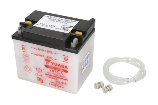 Baterie pornire YUASA 130 × 90 × 114 mm, 12 V, 7 Ah, 75 A, 0,6 l, YB7C-A pentru YAMAHA BL, BW, TW, XC 125/200 1985-2018