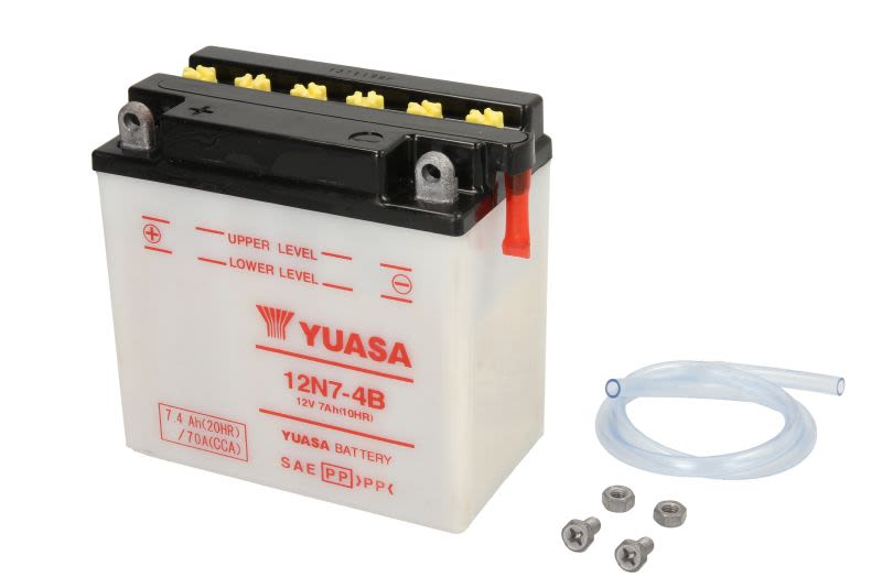 Baterie pornire YUASA 135 × 75 × 133 mm, 12 V, 7 Ah, 74 A, 0,5 l, 12N7-4B