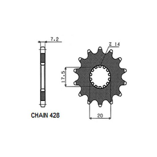 Pinion lanț SUNSTAR față, lanț 428, 16 dinți, oțel pentru YAMAHA DT, RD, TDR, XVS, YZ 80/85/125 1985-2012